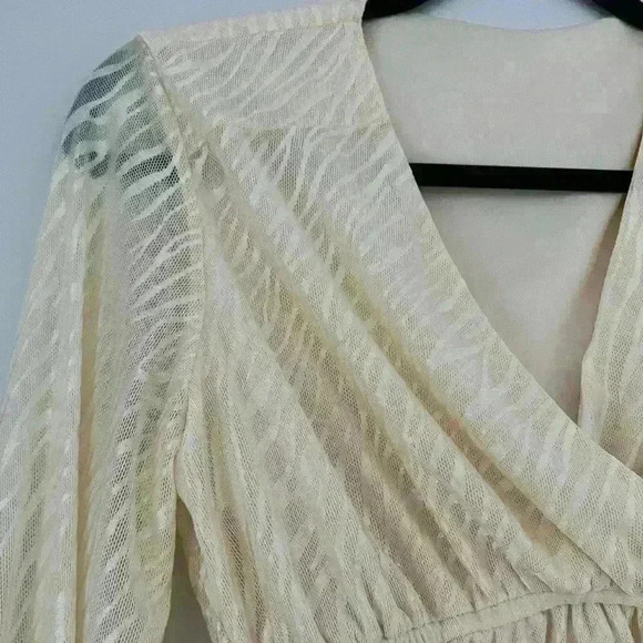 Plunging Neck Lantern Sleeve Peplum Blouse - Picture 8 of 10